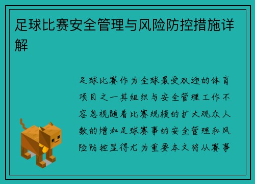 足球比赛安全管理与风险防控措施详解