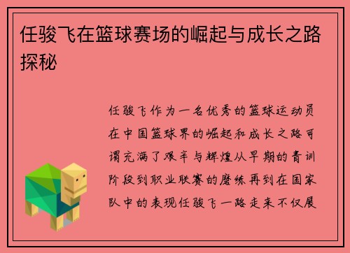 任骏飞在篮球赛场的崛起与成长之路探秘