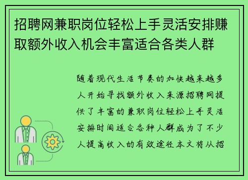 招聘网兼职岗位轻松上手灵活安排赚取额外收入机会丰富适合各类人群
