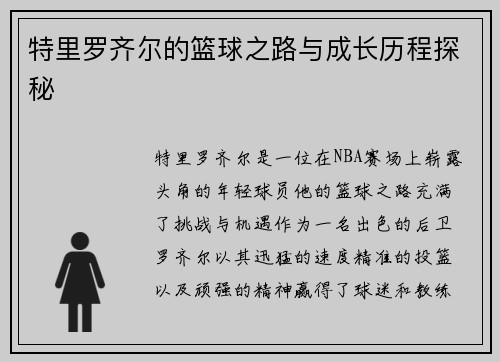 特里罗齐尔的篮球之路与成长历程探秘